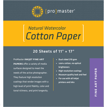 Natural Watercolor Cotton Paper - 11"x17" - 20 Sheets
