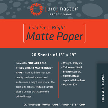 Fine Art Cold Press Bright Matte Paper 13"x19"-20 Sheets