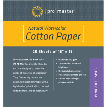 Natural Watercolor Cotton Paper - 13%22x19%22 - 20 Sheets