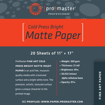 Fine Art Cold Press Bright Matte Paper 11%22x17%22x20 Sheets